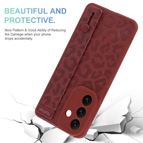 Image of Compatible with Samsung Galaxy S26 Case with Strap Wrist Wine Red | Cheetah Print Shockproof Soft TPU Protective Cover for Women Girls, Slim Anti Scratch Case 6.3 Inch, Wine Red
