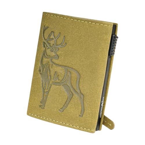 Image of The X Project Staggo Trifold Wallet | Premium Genuine Leather | Aluminium Cardholder | Side Slide Pop-Up Card Ejector | Carry Up to 6 Cards and 1 Slot for Carrying Cash & Folded Bills (Green)