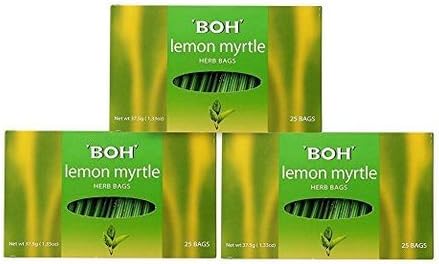 3-Pack/ BOH Award Winning Tea Brand/Lemon Myrtle/Tangy Lemongrass, Lime & Lemon Flavour/Light & Refreshing With Delicate Lemony Scent, Leaving You De-Stressed & Invigorated/Caffeine Free/25 herb bagss
