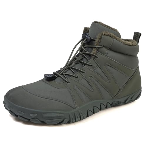 Image of Men's and Women's Barefoot Hiking Boots | Zero Drop Winter Snow Boots with Wide Toe Box | Slip-On Waterproof Ankle Booties | Minimalist Five-Finger Sneakers for Outdoor Hiking and Walking