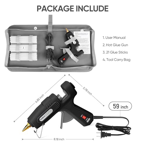 Image of ROMECH Full Size Hot Glue Gun with 60 /100W Dual Power and 21 Hot Glue Sticks (7 /16 inch), Fast Preheating Heavy Duty Industrial Gluegun with Storage Case for Crafting, DIY and Repairs (Black)