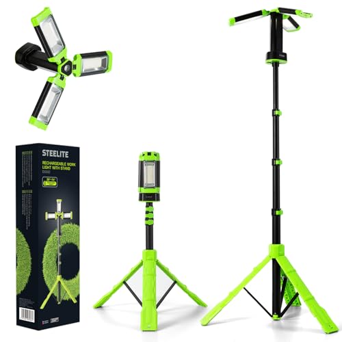 STEELITE Camping Emergency Light 2700 Lumens 12000mAh with Adjustable Tripod Stand, IP65 Waterproof Cordless Work Light, Magnetic Base, Telescopic, for Camping Outdoor Work Garage, Green