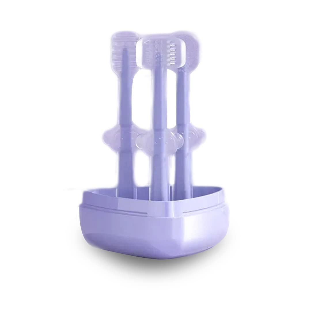 Baby Silicone Toothbrush Set, 3-in-1 Oral Care Kit with Holder Case, 360° Design for Newborns and Infants 0-18 Months. (Purple)-image-29