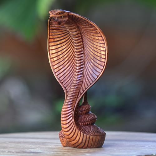 Estatua serpiente cobra de madera tallada 9.75 in miniatura 4
