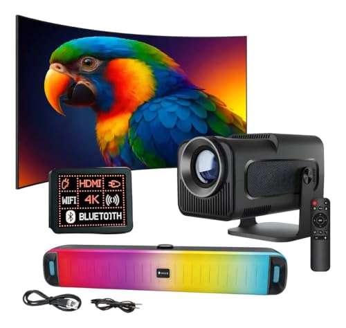 Kit Cinema Projetor 4k HY320 Wifi comCaixa de Som Gamer RGB Bluetooth 5.0 50W Portátil LED Colorido PC Setup