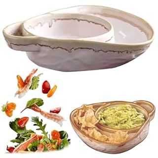 Gcroet 1PC Soup and Sandwich Plate Combo Ceramic Soup and Sandwich Plate with Handle Retro Stoneware Bowls & Side Bowls Easy to Clean for Breakfast Beige.