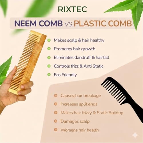 Image of Pack Of 7 Kacchi Neem Comb, Wooden Comb | Hair Growth, Hairfall, Dandruff Control | Hair Straightening, Frizz Control | Comb for Men, Women | Treated with Oil and herbs (All Combo)