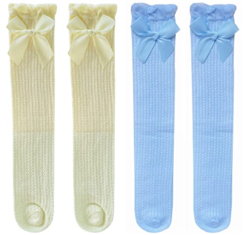Image of Little Girl's Knee High Socks Over Calf Kids Overknee Stockings Bow Style