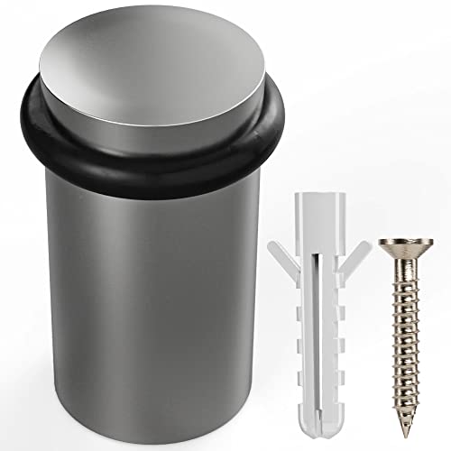 Nyco - Floor Door Stopper Chrome Door Stop - Classy Solid Steel Modern Heavy Duty Door Stoppers - Floor Mount Anchor Screw - Wall Protector For Commercial Door (2 Inch Satin Chrome Finish) #TOP18