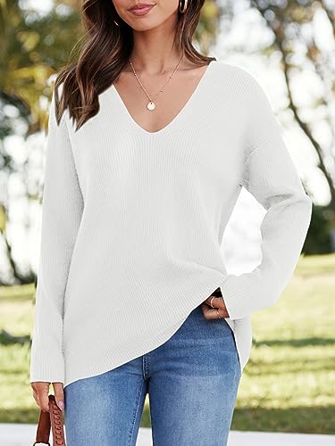 Image of Imily Bela Womens Oversized Deep V Neck Sweaters Sexy Long Sleeve Tunic Sweater Knitted Dressy Pullover Jumper