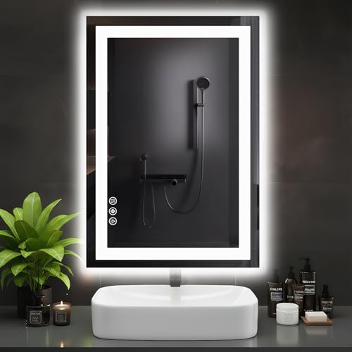DUMOS 24.1'x36.1' LED Bathroom Mirror, Smart Anti-Fog Bathroom Vanity Mirror with Front Light & Backlit, 3 Color Temperatures, Dimmable, Memory Function