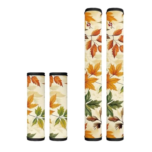 Image of Dreaweet Fall Leaf Print Refrigerator Handle Covers Set of 4 Kitchen Appliance Handle Covers Non-Slip Washable Fall Kitchen Decor Fridge Door Handle Protector, Keep Off Fingerprints,Food Stains