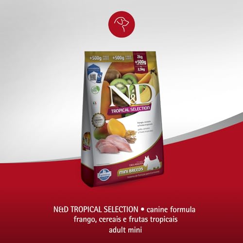 Farmina N&D Tropical para Cães Adultos de Raças Mini e Pequenas Sabor Frango, Cereais e Frutas Tropi
