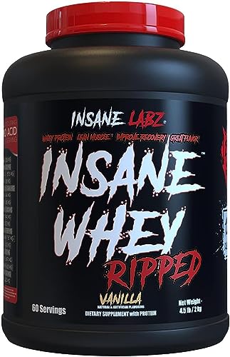 Image of Insane Labz Insane Whey Ripped, Lean Muscle Building Protein with L-Carnitine and CLA Oil Powder, 5lbs 60 Servings, Vanilla