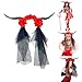 Shurhome Devil Horn Flower Headband with Veil Cosplay Costume Hairband Dark Series Hairhoop Day of the Death Hairband for Women Women Fashion Accessory