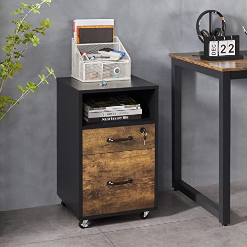 Yaheetech Mobile File Cabinet With 2 Drawers And Open Compartment, Under Desk Vertical File Cabinet With Lockable Wheels For A4, Letter Size Hanging File Folders Printer Stand For Home Office #TOP1