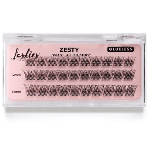 MoxieLash Zesty Glueless Lash Clusters - Self-Adhesive DIY Eyelash Extensions No Glue Needed - Natural Wispy Look 10-12-14mm 30 Pack