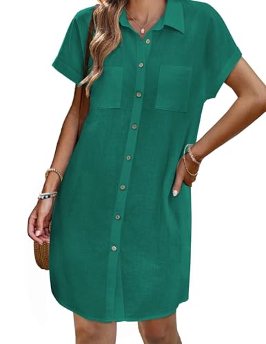 Image of Zeagoo Summer Dresses for Women 2026 Cotton Button Down Short Sleeve Tshirt Dresses Casual Mini Beach Dress