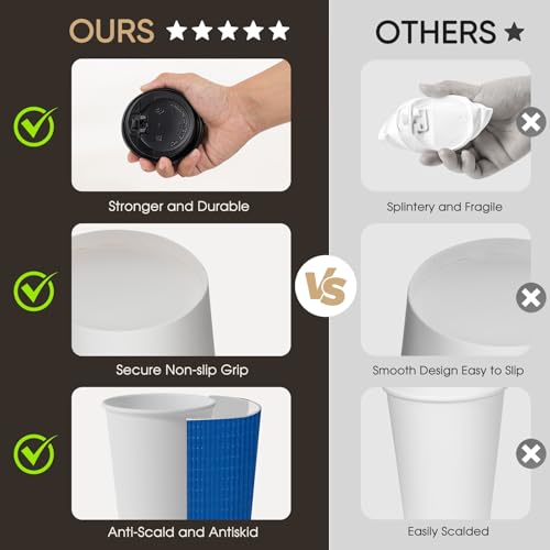 DAILYLIFE 12oz Disposable Coffee Cups with Lids - 100 Pack | Insulated Ripple Cups Protect Hands | Leak-Free for Over 7 Days | Stylish Design for Home, Office, Parties, Updated