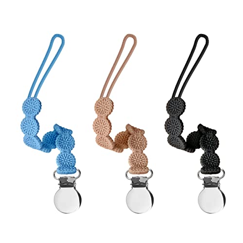Image of Viyuse One-Piece Pacifier Clips Baby Girl-Silicone Pacifier Clips-Pacifier Holder Leash-Teething Toys,Soothers Binky Paci Clip Fits All Pacifier Modern Unisex Baby,Birthday Shower Gift 3PACK