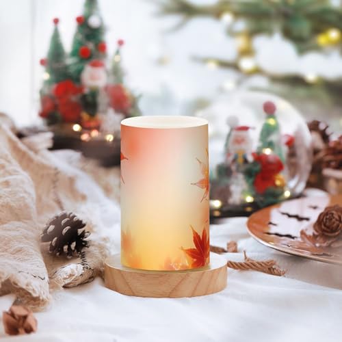 Image of Thanksgiving Decorations Lights Flameless Candles Thanksgiving Autumn Leaves Golden Maple Leaves Pillar Candles Set of 2 Battery Operated Remote Control Warm Lights