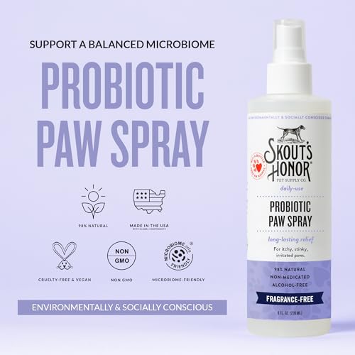 Image of Skout's Honor Probiotic Paw Spray for Dogs - Microbiome-Friendly Certified - Alcohol-Free, Fragrance-Free & Non-Medicated - Supports Healthy Skin & Relieves Itchy, Stinky Paws, 8 oz, 2-Pack