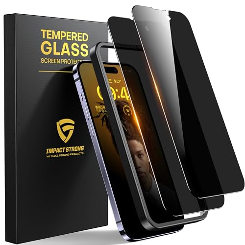 ImpactStrong Anti-Spy Privacy Screen Protector for iPhone 14 Pro (6.1-Inch) 9H Tempered Glass Shatter-Resistant Anti-Scratch Easy Install Kit Case Friendly 2-Pack