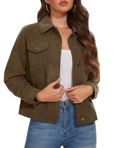 MAGCOMSEN Women's Corduroy Jacket Fashion Cropped Jackets Button Down Shacket Long Sleeve Outerwear with Flap Pockets