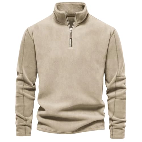 Men's Stand Up Collar Cut Half Zipper Long Sleeved Pullover Sweater Solid Color Fleece Knit Sweater
