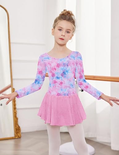 Arshiner Girls Long Sleeve Ballet Leotards with Shinny Skirts Criss-Cross Back Dance Dresses2