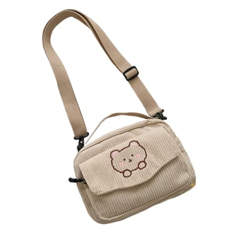 Corduroy Crossbody Bag for Women Cute Bear Patterned Crossbody Bag Kawaii Purse Bag