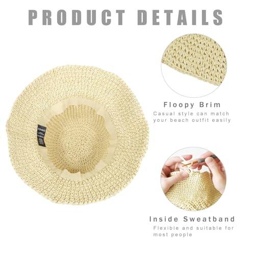Sombrero de paja plegable para verano beige miniatura 5
