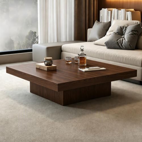 Nesting Coffee Table Modern Rustic Square Center Tables with Wooden Legs 1.6' Thick Tabletop Stackable Low Profile Accent End Side Tables for Living Room Small Space