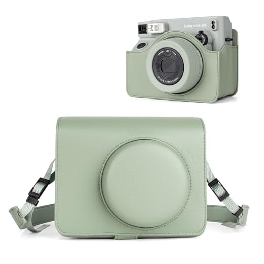 HIYQIN Protective Case Compatible for Instax Wide 400 Instant Camera, PU Leather Case for Fujifilm Instax Wide 400 Camera - Carrying Bag with Adjustable Shoulder Strap - Green