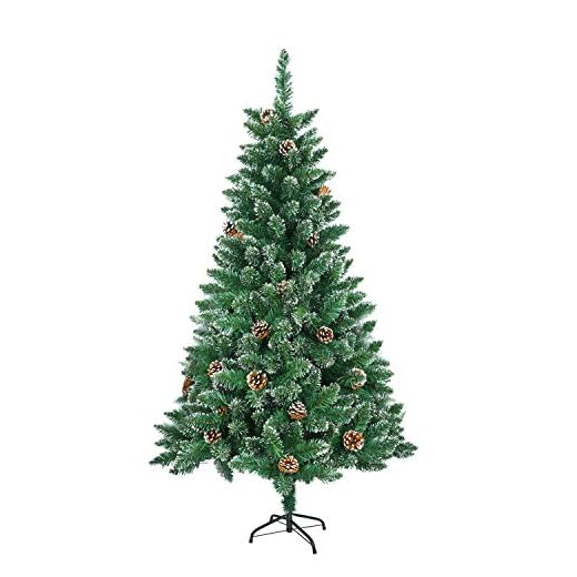 NAIZY Julgran konstgjord 180 cm (Ø ca 80 cm) med 500 spetsar snabbuppbyggnad hopfällbart paraplysystem gran konstgjort med metallstativ julgran – 180 cm gran grön PVC med tallkottar