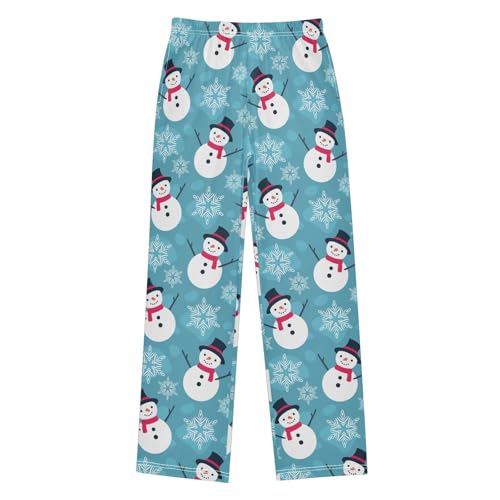Winter Snowman Snowflake Boys Long Pants Soft Trousers Elastic Waist Kids Lounge Bottoms with Pockets S-XL