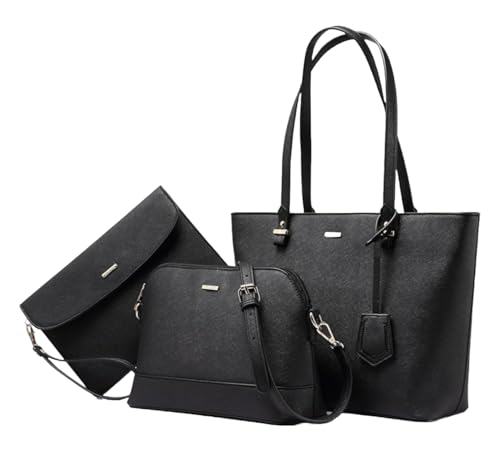 Image of Shoulder bag, Crossbody Bag & Wristlet Wallet(Set of 3-Pure Black) Synthetic Leather Zipper Bag. (Pure Black)