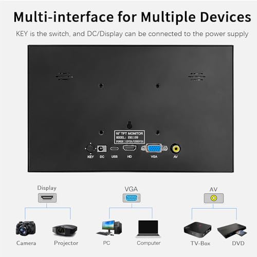Image of 10.1-inch HDMI /VGA /AV Input Display with 1024 * 600 high-Definition Full View Module, Built-in Speaker, Computer Secondary Screen for Windows System, Monitor for RPI、 DVD、CCTV， No Touch