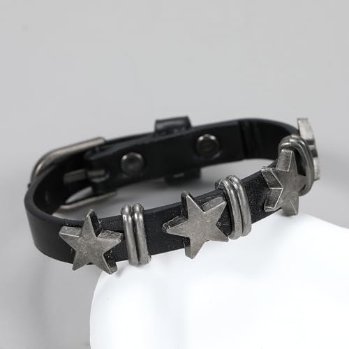 Pulsera de cuero punk con hebilla de estrella para hombre y mujer miniatura 4