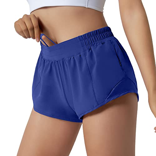Aurefin Running Shorts for Women Quick Dry Athletic Sports Shorts Lightweight Active Workout Gym Shorts with Zip Pocket Periwinkle Purple/L