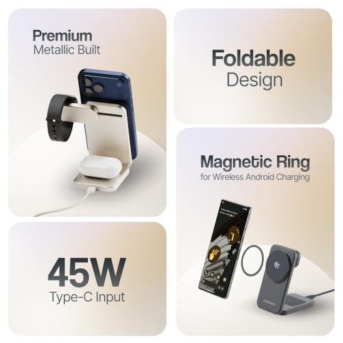 Image of Ambrane Qi2 Magsafe Wireless 3-in-1 Charger for iPhone, Airpods&Apple Watch, Qi2 Certified Fast Charging, Premium&Foldable Design, for iPhone 17 /16 /15 /14 /13 /12 Series (AerosynQ Trio 3, Blue)