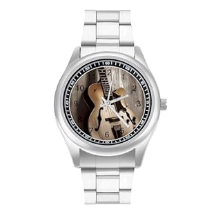ULTRA-THIN LIGHTWEIGHT DESIGN: Band Watch: Guitar Pictures Wristwatch: The slim stainless steel band and thin case profile make this minimalist wristwatch feel almost weightless on your wrist, offering all-day wearing comfort without the bulk of trad...