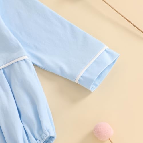 Lamuusaa Newborn Baby Girl Clothes Long Sleeve Peter Pan Romper One Piece Basic Solid Bodysuit Shirts Spring Outfit4
