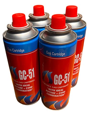 Image of SHoRI Portable Gas Cartridge with Ideal Butane + C3H8 Combination CG51 Easy to Use Perfect Suitable for Camping Stove, Small Stove, Flame Torch, Welding Fuel Gas,(Universal Nozzle /Pin) Pack of 4