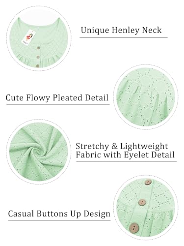 Image of VISLILY Womens-Plus-Size-Summer-Tops Buttons Up Henley Shirts Flowy Pleated Tunics Trendy Eyelet Short Sleeve Blouses