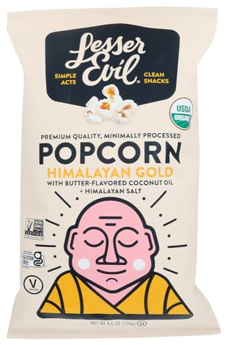 Lesser Evil Organic Himalayan Gold Popcorn, Gluten Free, Non GMO, 4.6 Ounces (Pack Of 3)