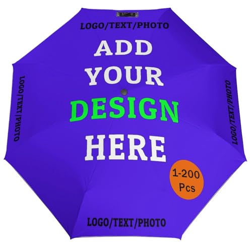 KOALEIU Personalized Custom Photo Umbrella Sun/Rain Travel Umbrella with Your Own Image and Text Customized Automatic Foldable Umbrellas, Blue