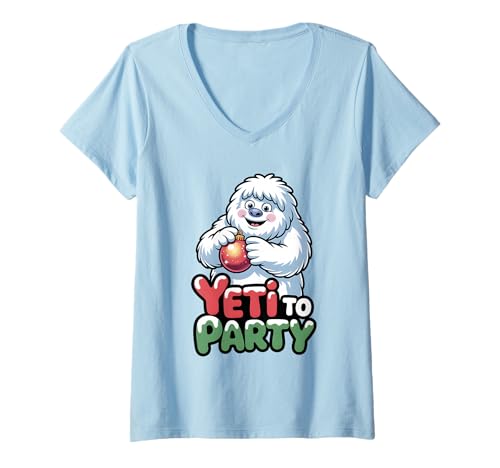 Femme Yeti to Party Bonhomme de Neige Abominable T-Shirt avec Col en V