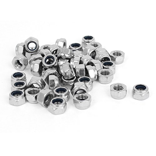 HoneyJar uxcell M5 x 0.8mm 304 Stainless Steel Nylock Nylon Insert Hex Lock Nuts 50pcs
