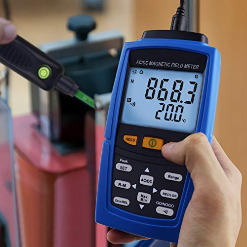 Image of AC /DC Gaussmeter Magnetic Field Strength Meter Teslameter Magnetometer Residual Permanent Magnet N /S Polarity 3000mT (30000 Gauss) Automatic Manual Data Recording